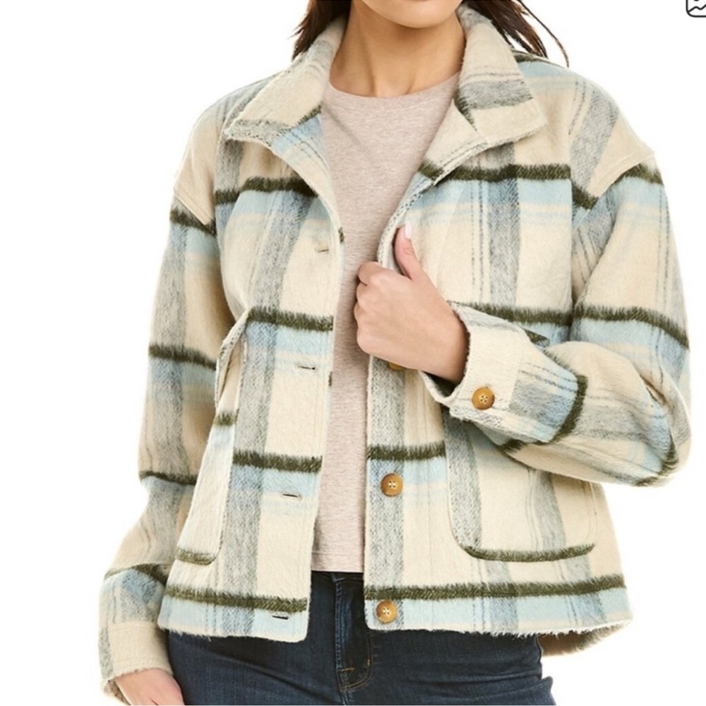 Bagatelle Mo-Hair Plaid Jacket - Cream, Blue, Green